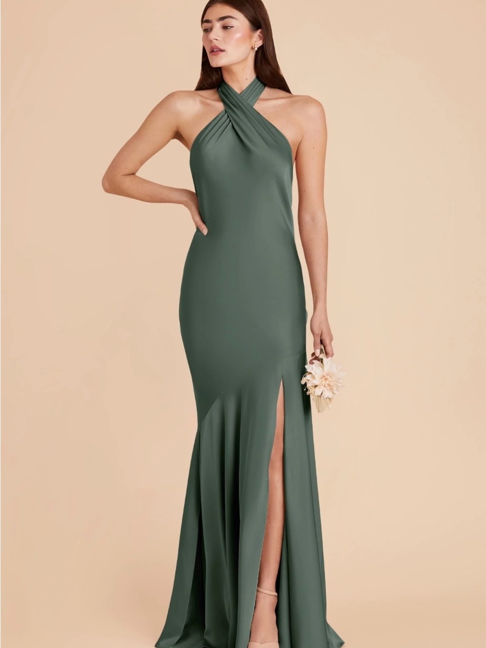 NWT Birdy Grey Stephanie Dress
Matte Satin Eucalyptus halter green